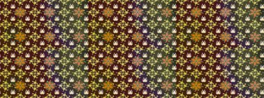 Çiçeksiz desenli, suluboya elle çizilmiş elementler. Parlak renkli fantezi çiçekleri, yapraklar, kahverengi ve yeşil renkli tomurcuklar kahverengi ve yeşil.