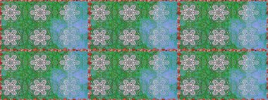 Yeşil renkli şirin çiçek deseni. Raster Modaya uygun kumaş deseni. Renkli Bahar Temalı Kusursuz Arkaplan. Düz Çiçek Elementleri Tasarımı.