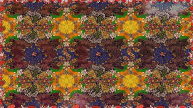 Raster illüstrasyonu. Kahverengi ve turuncu renklerde bahar çiçekleri. Patlayan çiçekler soyut olarak yerleştirilmiş. Raster deseni.