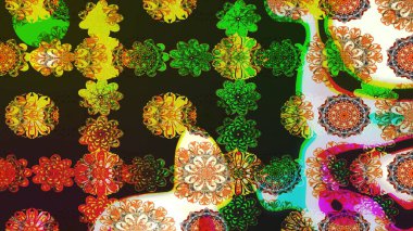 Raster Illustrasyon 'daki Çiçek Deseni' nin son moda çizimi. Gri ve kahverengi renkli çiçekler. Düz Çiçek Elementleri Tasarımı. Renkli Yaz Teması çizim şablonu.