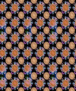 Raster düz çiçekleri pürüzsüz desen. Hediye ambalaj kağıdı, tebrik kartları, posterler ve pankart tasarımı. Siyah ve kahverengi renkte çiçekler.