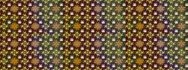 Çiçeksiz desenli, suluboya elle çizilmiş elementler. Parlak renkli fantezi çiçekleri, yapraklar, kahverengi ve yeşil renkli tomurcuklar kahverengi ve yeşil.