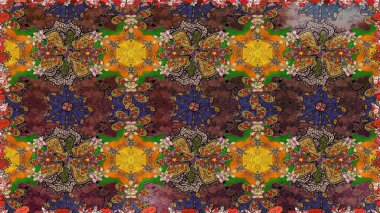 Raster illüstrasyonu. Kahverengi ve turuncu renklerde bahar çiçekleri. Patlayan çiçekler soyut olarak yerleştirilmiş. Raster deseni.