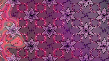 Modern çiçek arkaplanı. Moda baskıları için zarif bir şablon. Halk tarzı. Parlak renkli çiçekleri ve mor ve pembe renkte yaprakları olan muhteşem bir çiçek deseni..