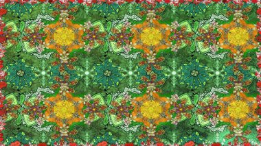 Hediye ambalaj kağıdı, tebrik kartları, posterler ve pankart tasarımı. Raster düz çiçek çizim deseni. Yeşil ve kahverengi renkte çiçekler.