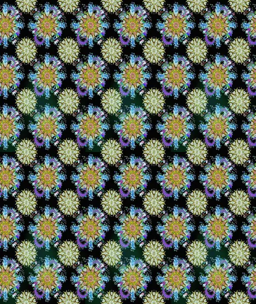 Soyut etnik raster kusursuz desen. Vadinin çiçekleri siyah ve nötr renklerde. Çiçekler..