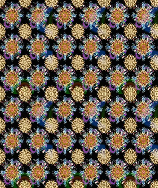 Moda baskıları için zarif bir şablon. Halk tarzı. Parlak renkli çiçekleri ve siyah ve bej renklerinde yaprakları olan şaşırtıcı, pürüzsüz çiçek deseni. Modern çiçek arkaplanı.