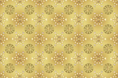 Tekrarlayan elementlerle kusursuz soyut arkaplan. Klasik raster şablonu. Tarafsız, bej, sarı ve altın desenli.