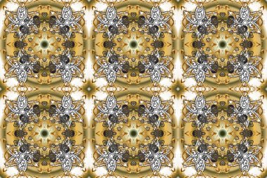 Antika altın tekrarlanabilir duvar kağıdı. Damask pürüzsüz yineleme kalıbı. Bej, kahverengi ve nötr renklerde altın element. Barok tarzında altın çiçekli süs..