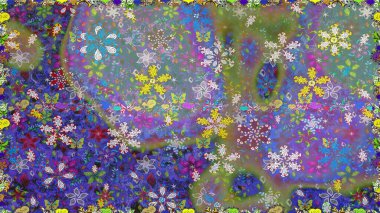 Mor ve nötr renklerde çiçekler. Küçük çiçekte sevimli çiçek deseni var..