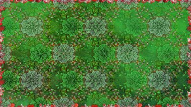 Ağaç dallı bahar çiçekleriyle desen, yeşil renklerde ve çiçek siluetiyle nötr renkler. Raster deseni.