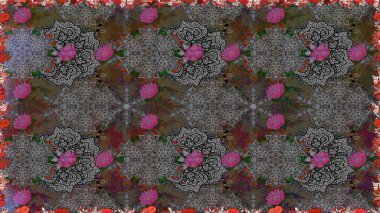 Kusursuz dekoratif arka plan, çiçek mandala. Çiçek. Raster illüstrasyonu. Gri ve kahverengi renklerde.