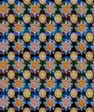 Kusursuz çiçek deseni. Raster illüstrasyonu. Asya tekstil tarzında. Raster illüstrasyonu. Mavi ve bej renkte çiçekler.