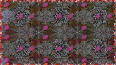 Kusursuz dekoratif arka plan, çiçek mandala. Çiçek. Raster illüstrasyonu. Gri ve kahverengi renklerde.