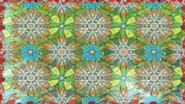 Klasik çiçekler. El çizimi, soyut ve süslü elementler. Yaz çiçekleri teması. Yeşil ve nötr renkler. Suluboya resim taklit Raster illüstrasyonu.