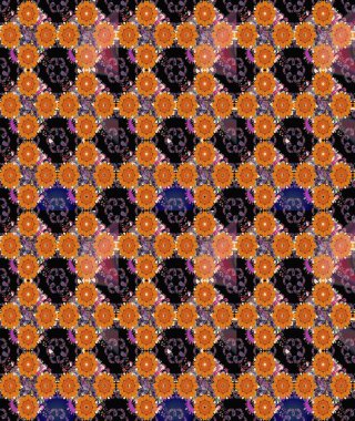 Raster illüstrasyonunda kusursuz çiçek deseni. Turuncu ve siyah renkte çiçekler.