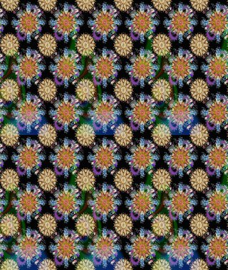 Düz Çiçek Elementleri Tasarımı. Renkli Bahar Temalı Kusursuz Arkaplan. Çiçekle kusursuz desen. Siyah ve bej renkli çiçekler.