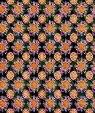 Motley illüstrasyonu. Küçük renkli çiçekler. Siyah ve kahverengi çiçekli bahar çiçekleri. Küçük çiçekte güzel bir desen. Moda baskıları için zarif bir şablon.