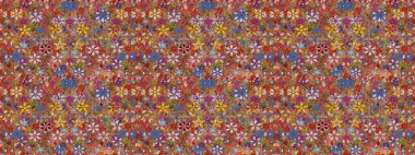 Yapraklı çiçekler ve kahverengi renkli papatya çiçekleri. Kusursuz bir arka plan modeli. Raster - stok.