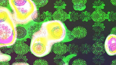 Düz Çiçek Elementleri Tasarımı. Raster illüstrasyonundaki çiçek desenli çizim. Yeşil ve gri renkli çiçekler. Renkli Bahar Teması çizim şablonu.