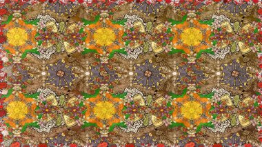 Kahverengi ve bej el çizimi desen. Sanat esinlenir ve bej renkli çiçekler ve arka plan bırakır. Karalama çiçekleri çizim kalıbı. Raster deseni.