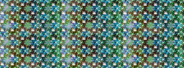 Raster Floral Illustration, Asyalı tekstil. Yeşil renkli etnik çiçeklerle zarif eskiz deseni.