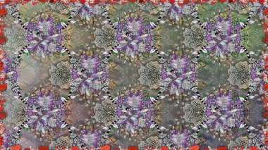 Raster dikişsiz çiçek deseni. Vadinin gri ve nötr renklerinde çiçekleri.