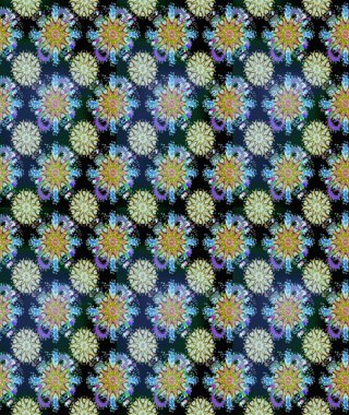 Raster illüstrasyonu. Çiçek süsü ile kusursuz desen. Mavi ve nötr renkte çiçekler.