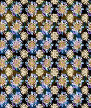 Miles Fleur, süslü püslü bir süs. Raster illüstrasyonu. Eski usul. Tomurcukları papatya çiçekleri olan sevimli bir çiçek deseni. Kusursuz bir geçmişi var. Kumaş, tekstil ve duvar kağıdı baskısı için..