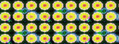 Düz Çiçek Elementleri Tasarımı. Raster illüstrasyonunda kusursuz çiçek deseni. Sarı ve mavi renkte çiçekler. Renkli Bahar Teması Kusursuz Arkaplan.