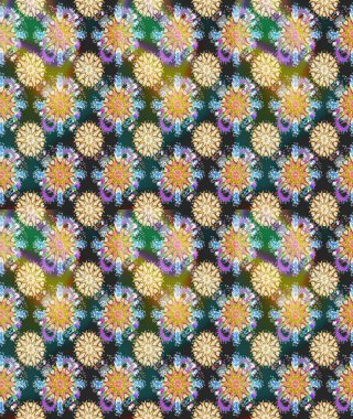 Raster illüstrasyonu. Düz Çiçek Elementleri Tasarımı. Asya tekstil tarzında. Güzel kumaş deseni. Renkli Bahar Temalı Kusursuz Arkaplan. Kusursuz çiçek deseni.