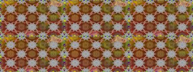 Parmak izi, kumaş, duvar kâğıdı, tekstil için raster dokusu. İşlemeli çiçekli, dikişsiz desen. Renkli grunge soyut arkaplanı colokahverengi çiçeklerle zenginleştirir.