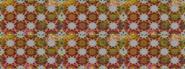 Parmak izi, kumaş, duvar kâğıdı, tekstil için raster dokusu. İşlemeli çiçekli, dikişsiz desen. Renkli grunge soyut arkaplanı colokahverengi çiçeklerle zenginleştirir.