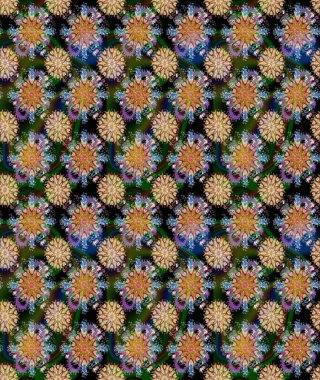 Çiçekli karalama şeklinde Raster çiçek deseni. Nazik, sevimli çiçek arkaplanı. Kahverengi ve bej renkli çiçekler.