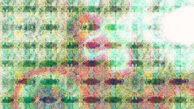Tarafsız ve yeşil, tarafsız ve yeşil. Çiçekli ipek eşarp. El çizimi çiçek unsurları olan soyut çizim raster deseni. Retro tekstil tasarım koleksiyonu. 1950 'ler-1960' lar motifleri.