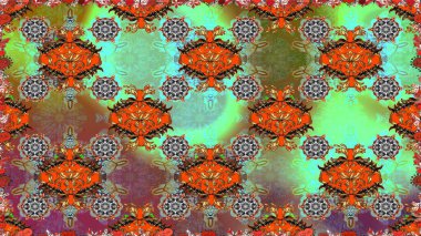 Şirin çiçekli kusursuz desen ve kahverengi ve yeşil renklerde yapraklar, suluboya çiçek deseni, duvar kağıdı, kart ya da kumaş için fayanslı. Raster illüstrasyonu.