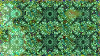 Klasik çiçek tasarımı elementleri. Yeşil ve mavi kıvırcık çiçekler yeşil ve mavi renklerde şekillenir. Raster illüstrasyonu.