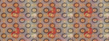 Gri ve bej renklerde etnik çiçeklerle kusursuz bir desen. Raster Çiçek İllüstrasyon Şirin Tekstil.