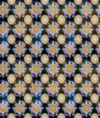 Raster illüstrasyonu. Asya tekstil tarzında. Raster illüstrasyonu. Tarafsız ve kahverengi renkte çiçekler. Kusursuz çiçek deseni.