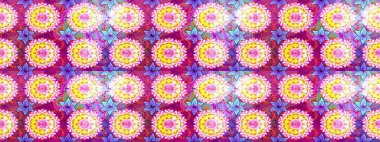 Yumuşak, bahar çiçekleri tarafsız ve mor renklerde. Patlayan çiçekler soyut olarak yerleştirilmiş. Raster illüstrasyonu. Raster deseni.