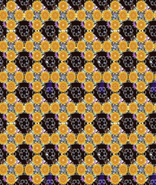 Sarı ve gri renkli Asya tekstili. Kusursuz çiçek deseni. Raster illüstrasyonu.