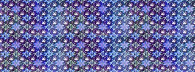 Parlak renkli çiçekleri ve mavi ve menekşe renklerinde yaprakları olan şaşırtıcı, pürüzsüz çiçek deseni. Modern çiçek arkaplanı. Moda baskıları için zarif bir şablon. Halk stili.