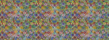 Kumaş, tekstil, duvar kağıdı baskısı için. Raster illüstrasyonu. Miles Fleur, süslü püslü bir süs. Eski usul. Tomurcukları papatya çiçekleri olan sevimli bir çiçek deseni. Kusursuz arkaplan.