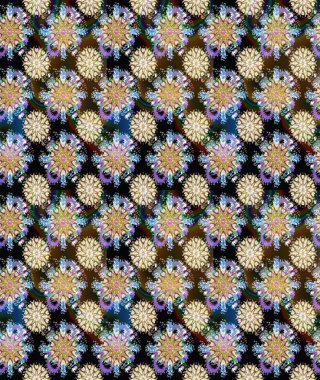 Raster illüstrasyonu. Asya tekstil tarzında. Raster illüstrasyonu. Tarafsız ve kahverengi renkte çiçekler. Kusursuz çiçek deseni.