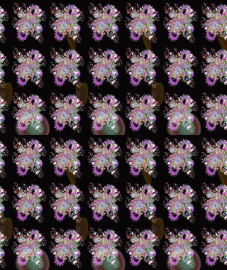 3 boyutlu çiçekler, pürüzsüz. Raster illüstrasyonu. Siyah ve nötr renklerde.