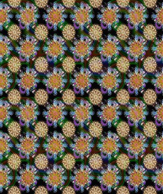 Raster illüstrasyonu. Asya tekstil tarzında. Renkli Bahar Temalı Kusursuz Arkaplan. Kusursuz çiçek deseni. Güzel kumaş deseni. Düz Çiçek Elementleri Tasarımı.