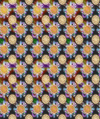 Raster illüstrasyonu. Gri ve kahverengi renkli Asya tekstili. Kusursuz çiçek deseni.