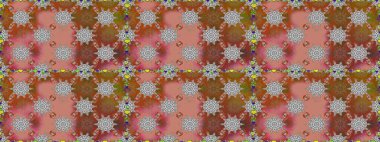 Renkli Yaz Temalı Kusursuz Arkaplan. Düz Çiçek Elementleri Tasarımı. Çiçekli kusursuz retro desen. Kahverengi renkte çiçekler.