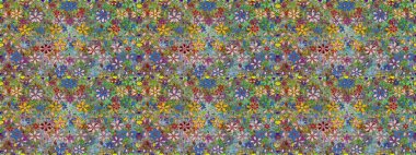 Kumaş, tekstil, duvar kağıdı baskısı için. Raster illüstrasyonu. Miles Fleur, süslü püslü bir süs. Eski usul. Tomurcukları papatya çiçekleri olan sevimli bir çiçek deseni. Kusursuz arkaplan.