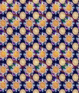 Renkli Yaz Temalı Kusursuz Arkaplan. Sevimli çiçek raster deseni. Düz Çiçek Elementleri Tasarımı. Mavi ve bej renkte çiçekler.